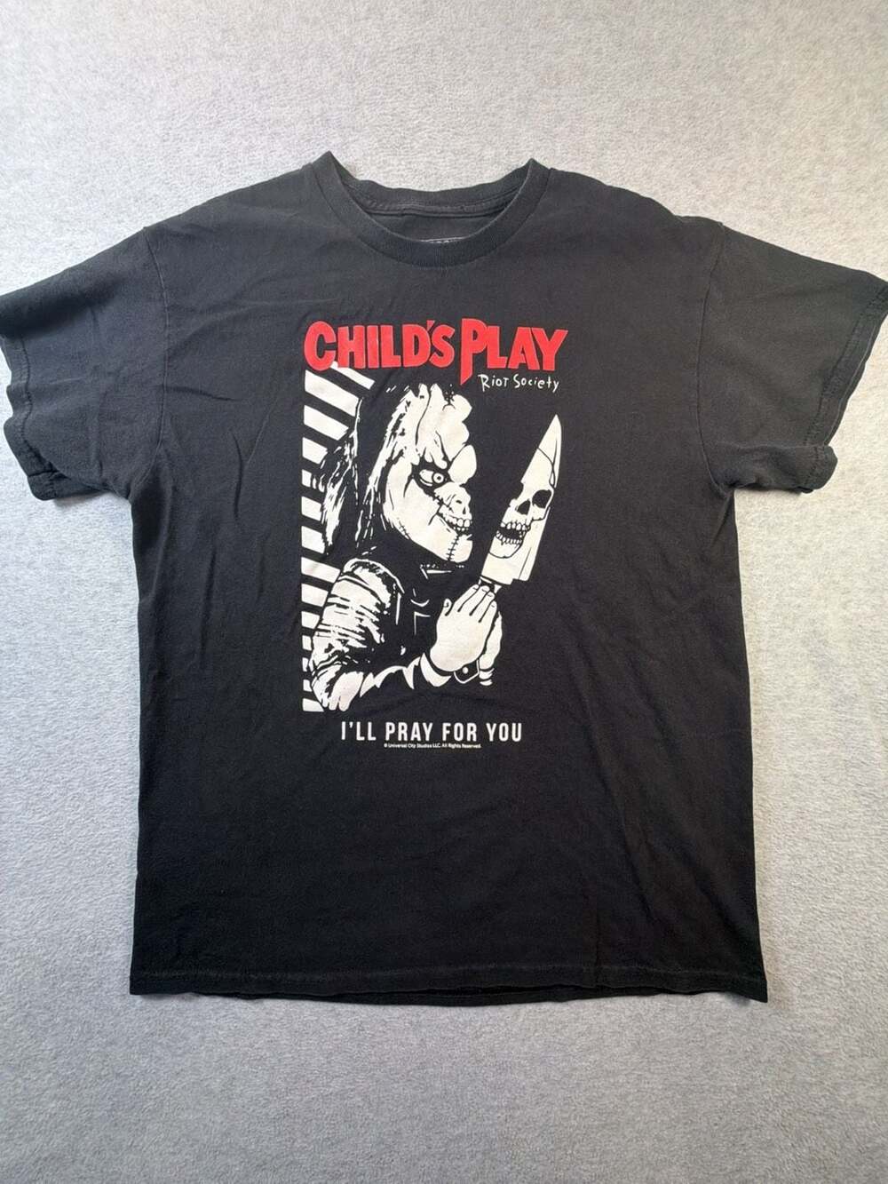 Riot Society Child's Play Chucky I'll Pray For You Black Graphic T-Shirt